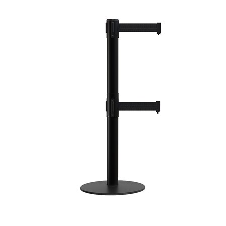 Montour Line Stanchion Dual Belt Barrier Flat Base Black Post 7.5ftBlack Belt S400D-BK-BK-75